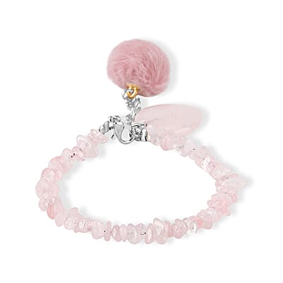 Rose Quartz Gemstone Gift Set of 3 Keyring, Beaded Bracelet and Cross Necklace 18 Inches