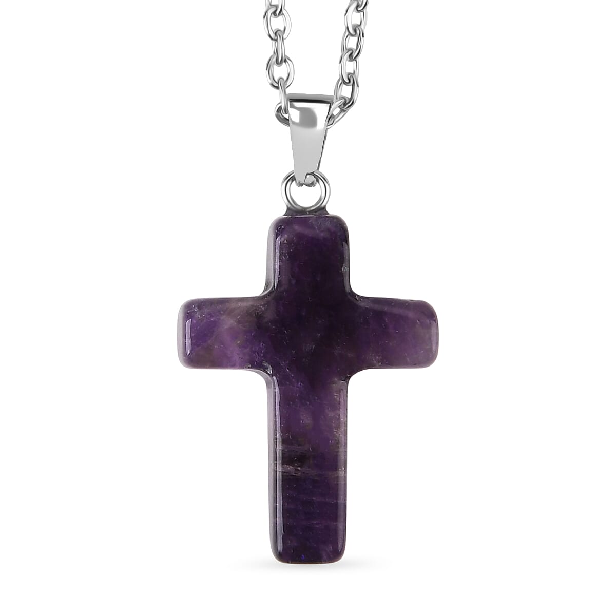 Amethyst Gemstone Gift Set of 3 Keyring, Beaded Bracelet and Cross Necklace 18 Inches in Stainless Steel image number 2