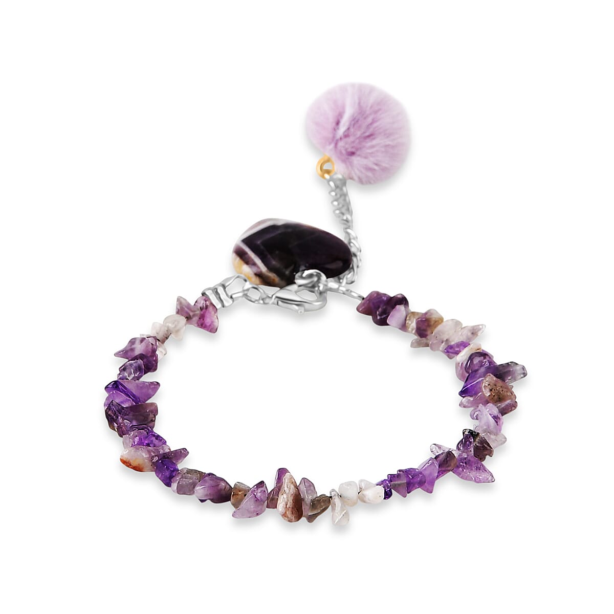 Amethyst Gemstone Gift Set of 3 Keyring, Beaded Bracelet and Cross Necklace 18 Inches in Stainless Steel image number 7
