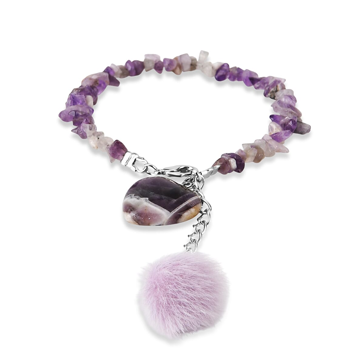 Amethyst Gemstone Gift Set of 3 Keyring, Beaded Bracelet and Cross Necklace 18 Inches in Stainless Steel image number 8