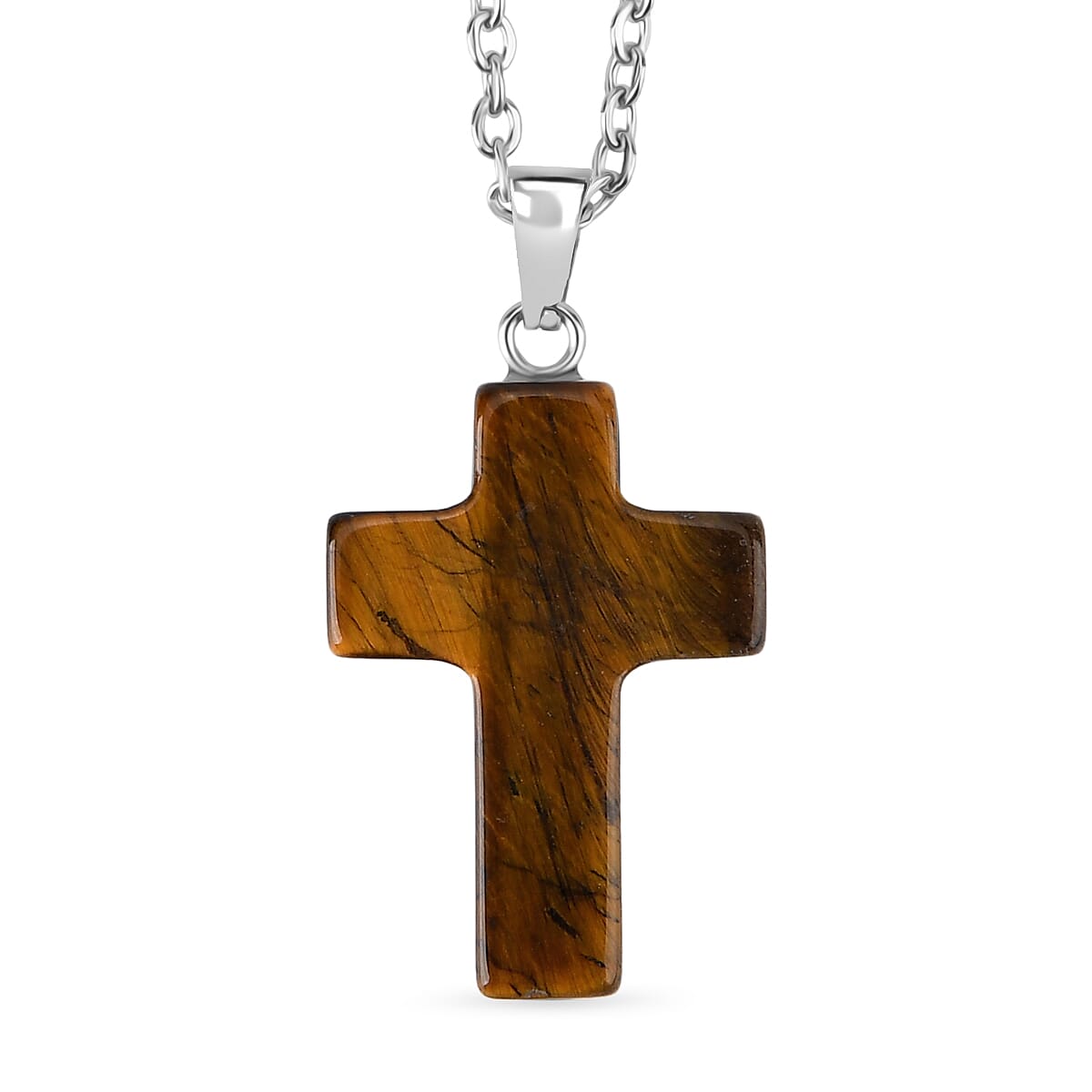 Tigers Eye Gemstone Gift Set of 3 Keyring, Beaded Bracelet and Cross Necklace 18 Inches image number 3