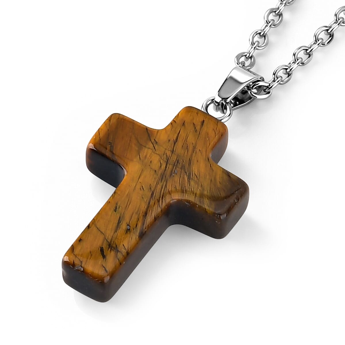 Tigers Eye Gemstone Gift Set of 3 Keyring, Beaded Bracelet and Cross Necklace 18 Inches image number 4