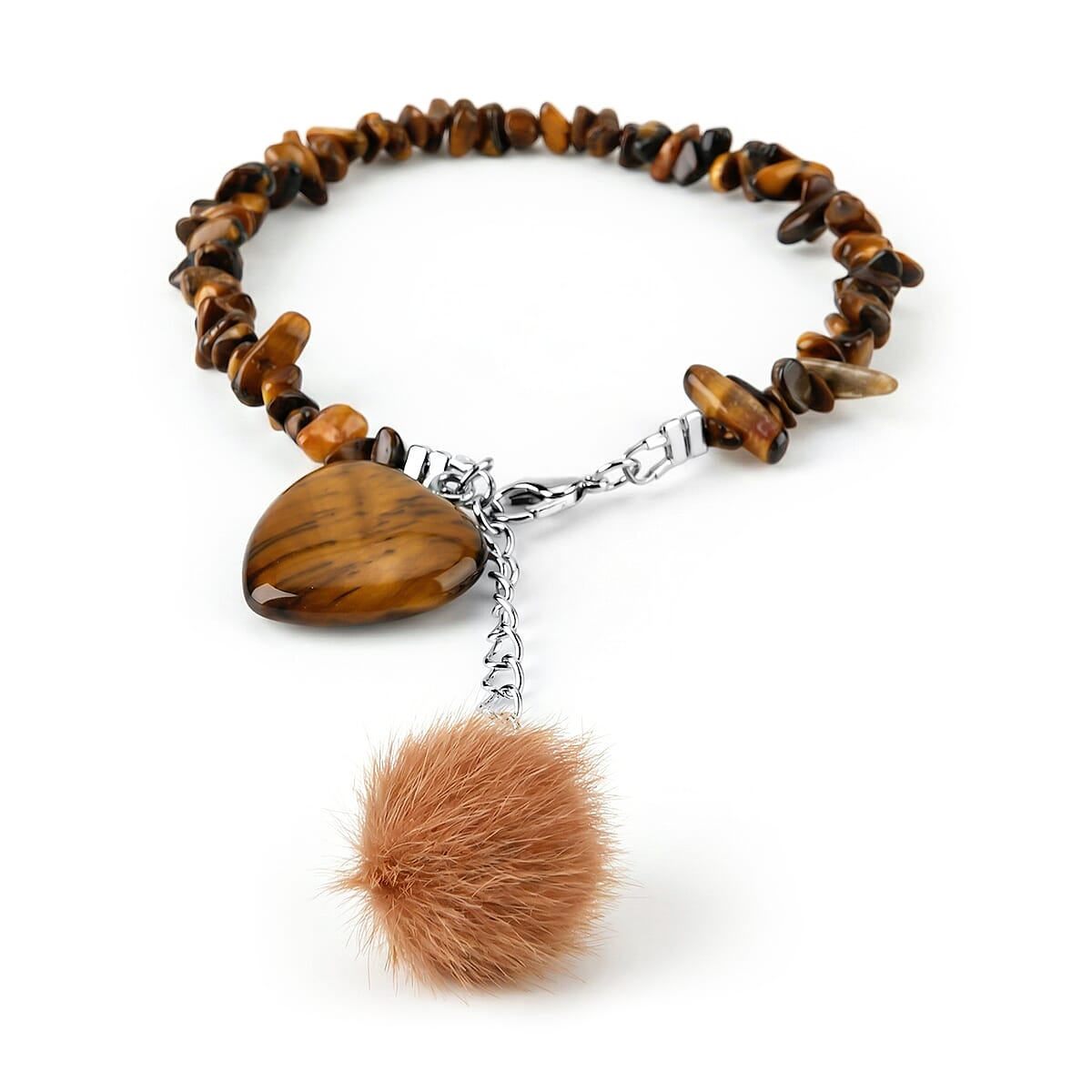 Tigers Eye Gemstone Gift Set of 3 Keyring, Beaded Bracelet and Cross Necklace 18 Inches image number 8