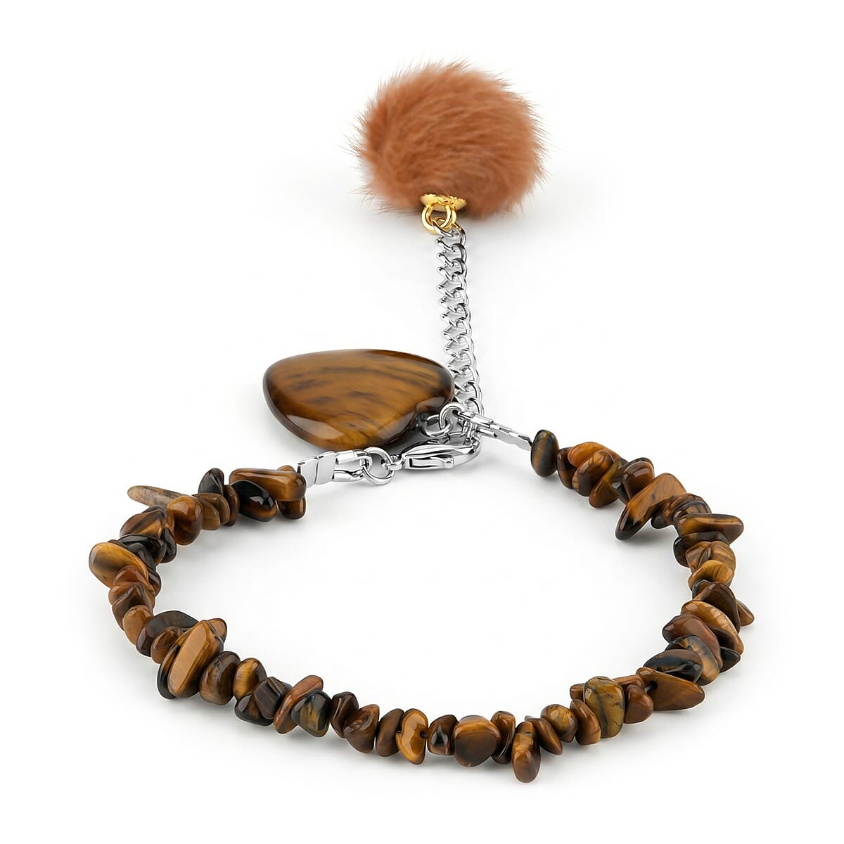 Tigers Eye Gemstone Gift Set of 3 Keyring, Beaded Bracelet and Cross Necklace 18 Inches image number 9