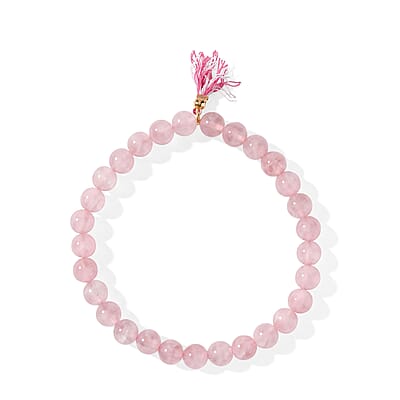 Rose Quartz Gemstone Gift Set of 3 Keyring, Beaded Bracelet and Cross Necklace 18 Inches