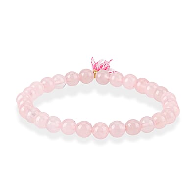 Rose Quartz Gemstone Gift Set of 3 Keyring, Beaded Bracelet and Cross Necklace 18 Inches