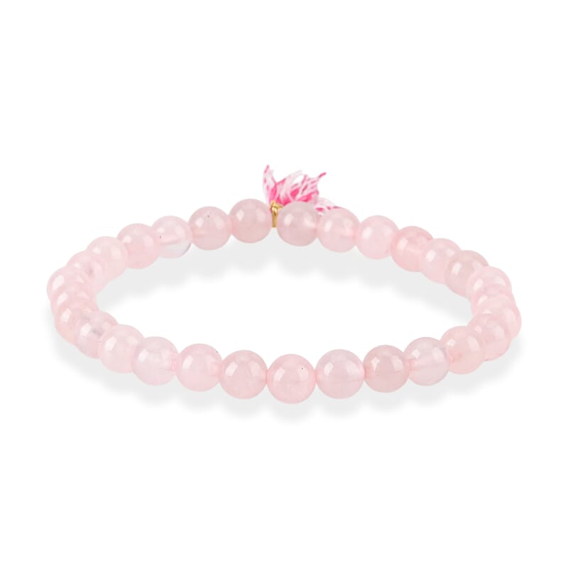 Rose Quartz Gemstone Gift Set of 3 Keyring, Beaded Bracelet and Cross Necklace 18 Inches