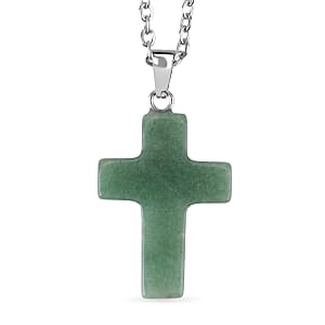Green Aventurine Gemstone Gift Set of 3 Keyring, Beaded Bracelet and Cross Necklace 18 Inches