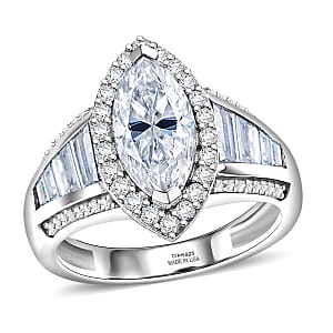 D'Joy Moissanite 3.10 ctw Halo Royale Ring in Rhodium Over Sterling Silver (Size 10.0)