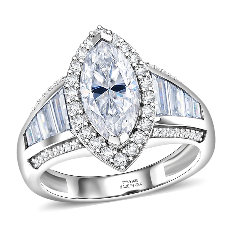 D'Joy Moissanite 3.10 ctw Halo Royale Ring in Rhodium Over Sterling Silver (Size 10.0)