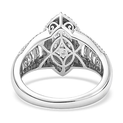 D'Joy Moissanite 3.10 ctw Halo Royale Ring in Rhodium Over Sterling Silver (Size 10.0)