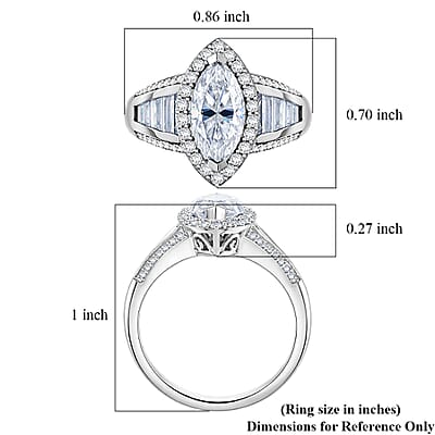 D'Joy Moissanite 3.10 ctw Halo Royale Ring in Rhodium Over Sterling Silver (Size 10.0)