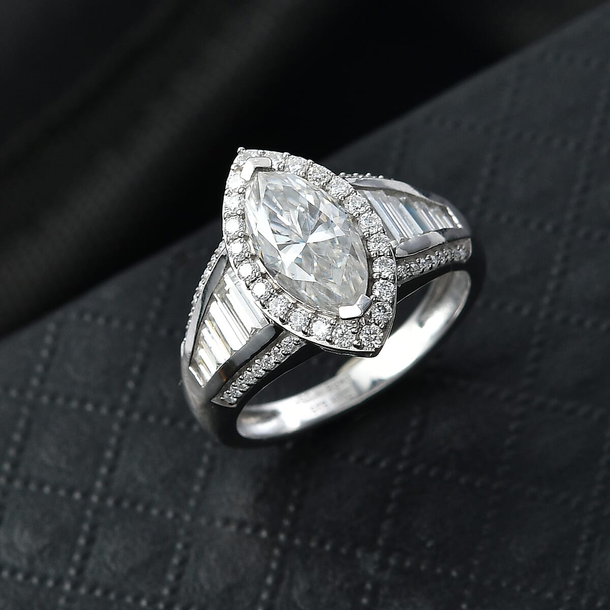 D'Joy Moissanite 3.10 ctw Halo Royale Ring in Rhodium Over Sterling Silver (Size 6.0) image number 1