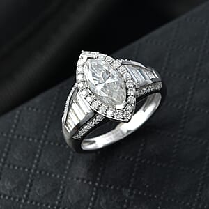 D'Joy Moissanite 3.10 ctw Halo Royale Ring in Rhodium Over Sterling Silver (Size 6.0)