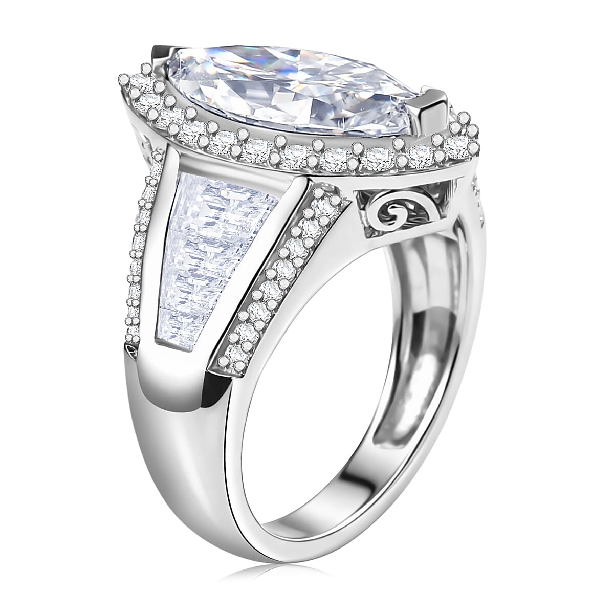 D'Joy Moissanite 3.10 ctw Halo Royale Ring in Rhodium Over Sterling Silver (Size 6.0) image number 3