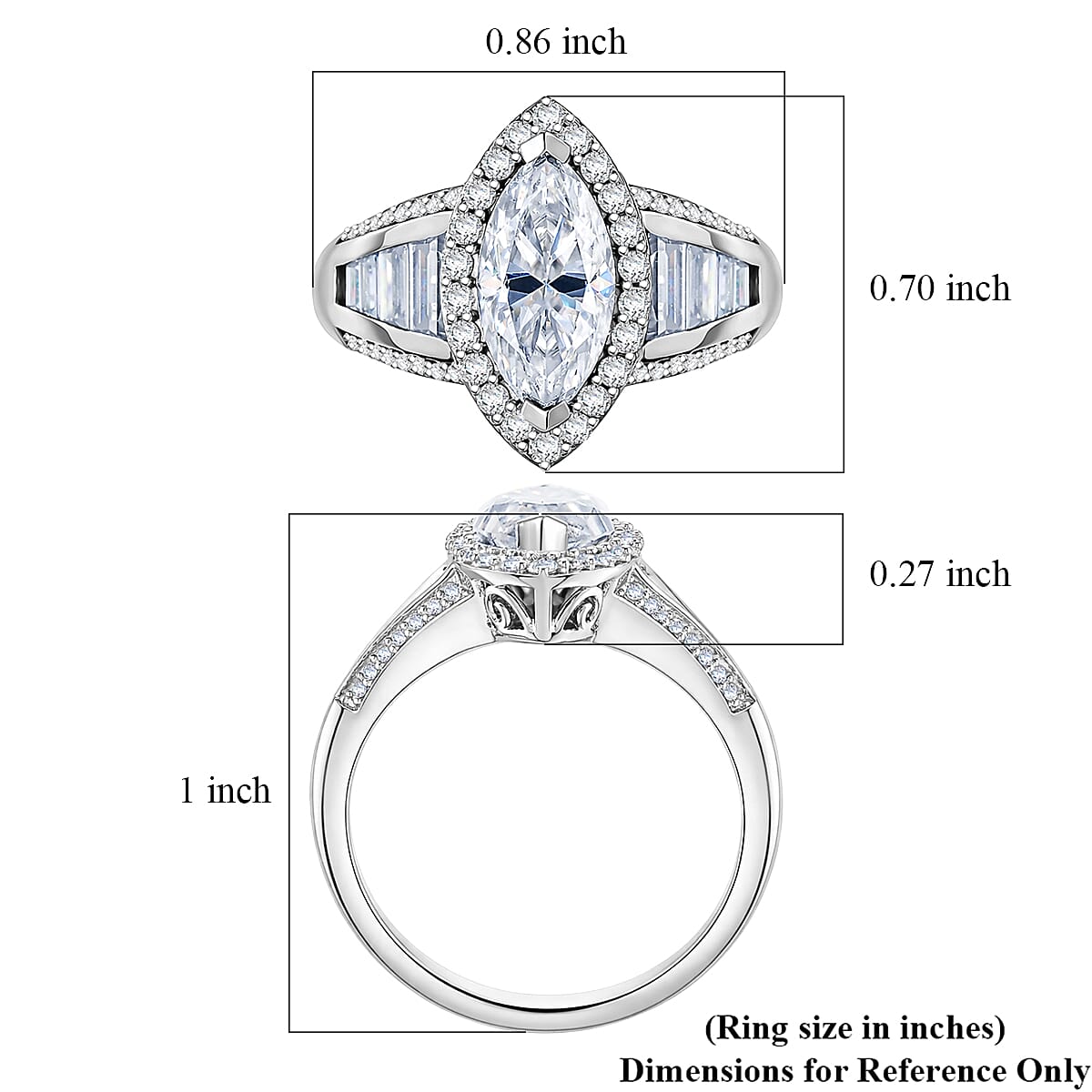 D'Joy Moissanite 3.10 ctw Halo Royale Ring in Rhodium Over Sterling Silver (Size 6.0) image number 5