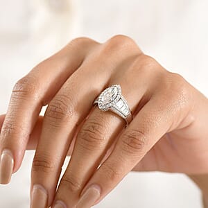 D'Joy Moissanite 3.10 ctw Halo Royale Ring in Rhodium Over Sterling Silver (Size 7.0)