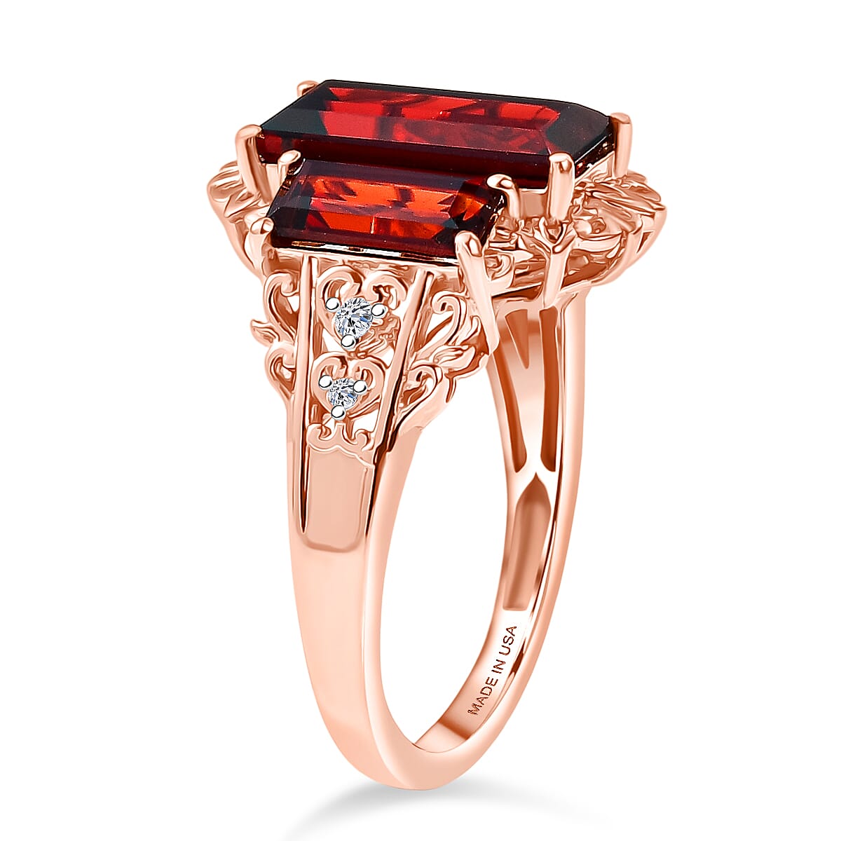 Premium Mozambique Garnet and Luxuriant Lab Grown Diamond G-H SI 5.20 ctw Flare Blossom Ring in 18K Vermeil Rose Gold Over Sterling Silver (Size 10.0) image number 3