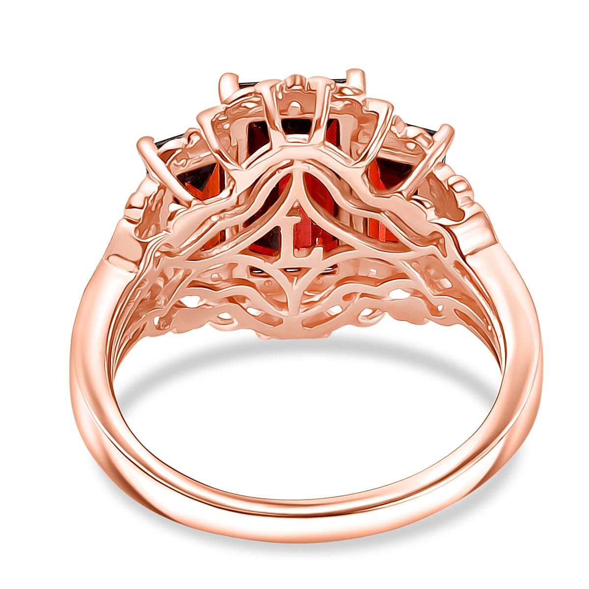 Premium Mozambique Garnet and Luxuriant Lab Grown Diamond G-H SI 5.20 ctw Flare Blossom Ring in 18K Vermeil Rose Gold Over Sterling Silver (Size 10.0) image number 4