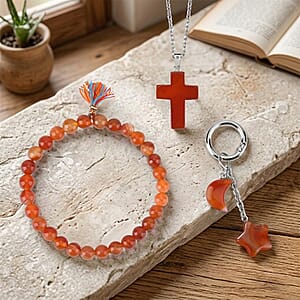 Citrine Gemstone Gift Set of 3 Keyring, Beaded Bracelet and Cross Necklace 18 Inches