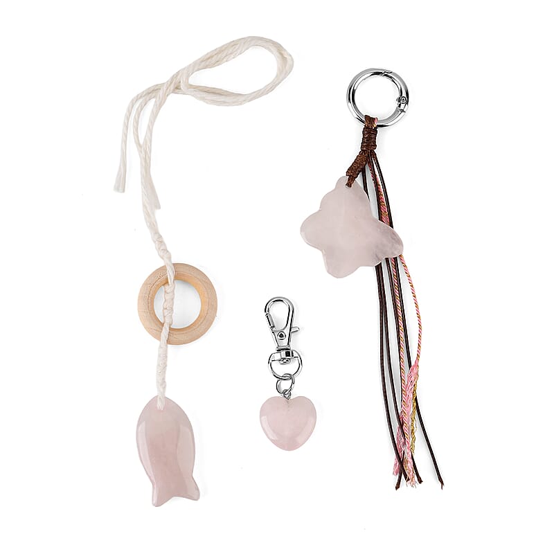 Livmore Rose Quartz 3pcs Gift Set - Car Hanging, Keyring and Pet Collar