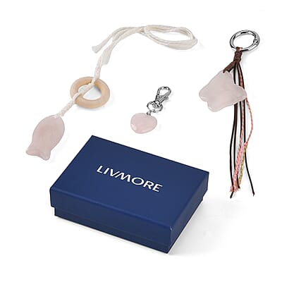 Livmore Rose Quartz 3pcs Gift Set - Car Hanging, Keyring and Pet Collar