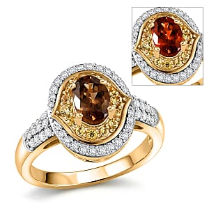 D'Joy Premium Madagascar Color Change Garnet and Multi Gemstone 1.40 ctw Ring in 18K Vermeil Yellow Gold Over Sterling Silver (Size 10.0)