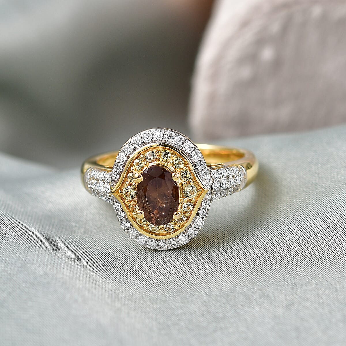 D'Joy Premium Madagascar Color Change Garnet and Multi Gemstone 1.40 ctw Ring in 18K Vermeil Yellow Gold Over Sterling Silver (Size 10.0) image number 1