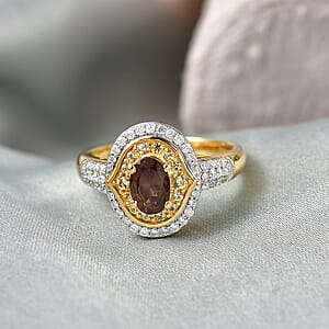D'Joy Premium Madagascar Color Change Garnet and Multi Gemstone 1.40 ctw Ring in 18K Vermeil Yellow Gold Over Sterling Silver (Size 10.0)