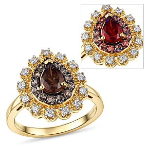 D'Joy Premium Madagascar Color Change Garnet, Moissanite Ring in 18K Vermeil YG Over Sterling Silver (Size 10.0) 1.40 ctw