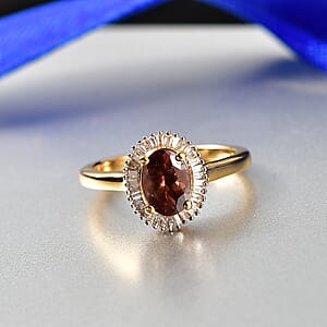 D'Joy Premium Madagascar Color Change Garnet and Diamond 1.70 ctw Ring in 18K Vermeil Yellow Gold Over Sterling Silver (Size 10.0)