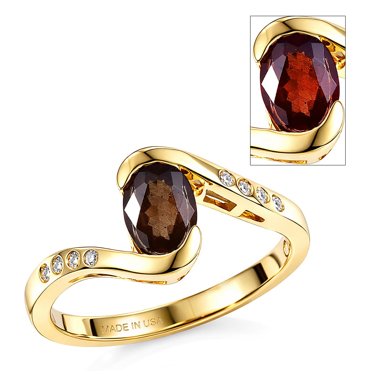 D'Joy Premium Madagascar Color Change Garnet, Moissanite Ring in 18K Vermeil YG Over Sterling Silver (Size 10.0) 1.10 ctw