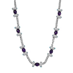 GP Royal Art Deco Premium African Amethyst and Multi Gemstone 13.50 ctw Necklace in Rhodium Over Sterling Silver 18-20 Inches