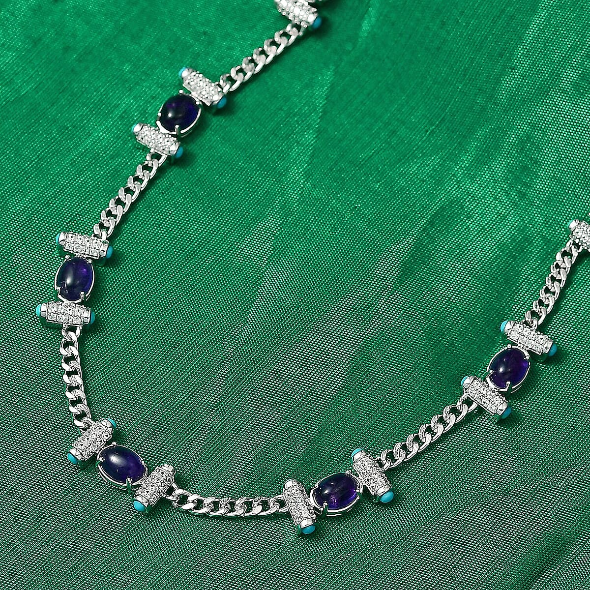 GP Royal Art Deco Premium African Amethyst and Multi Gemstone 13.50 ctw Necklace in Rhodium Over Sterling Silver 18-20 Inches image number 1