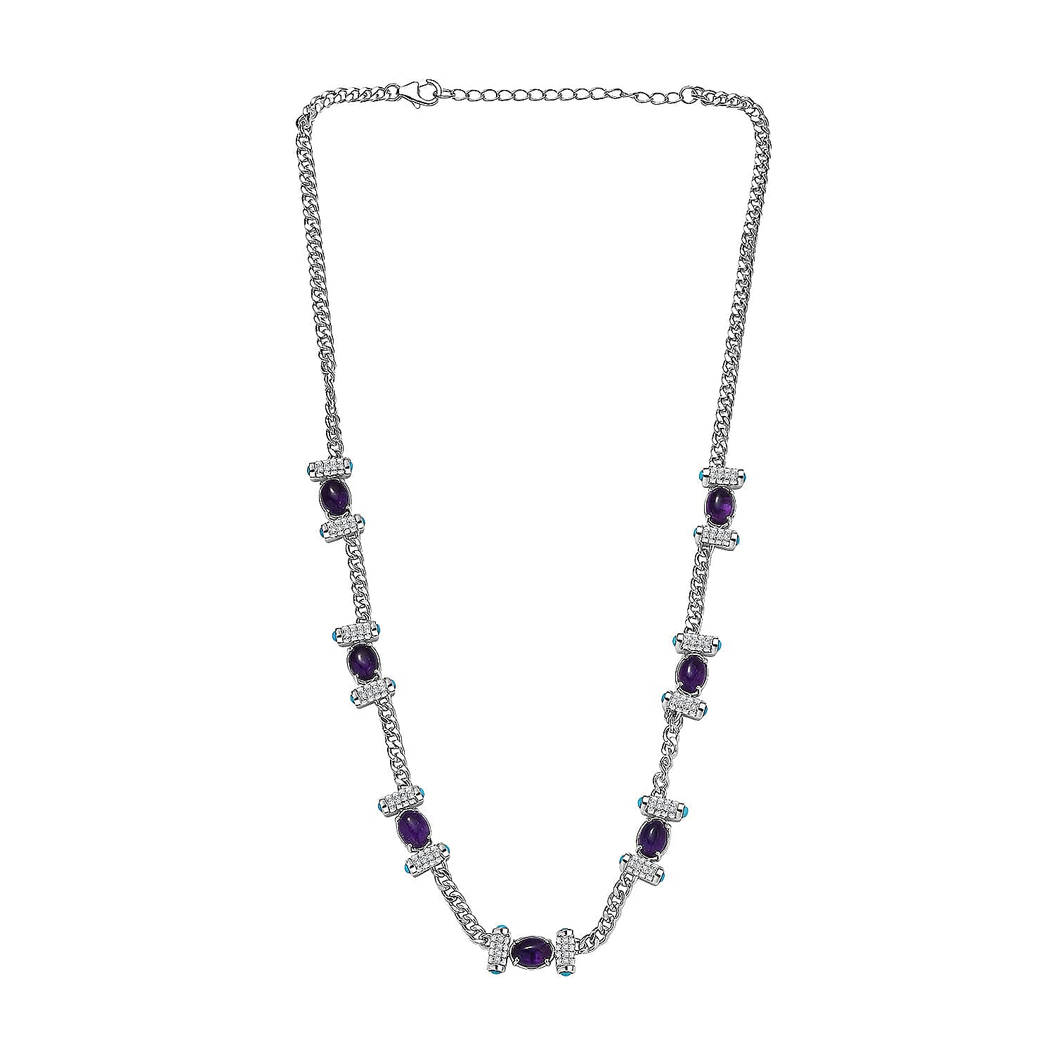 GP Royal Art Deco Premium African Amethyst and Multi Gemstone 13.50 ctw Necklace in Rhodium Over Sterling Silver 18-20 Inches