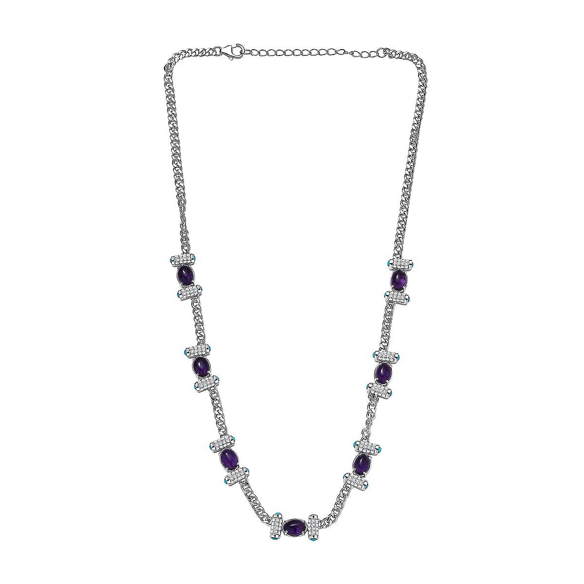GP Royal Art Deco Premium African Amethyst and Multi Gemstone 13.50 ctw Necklace in Rhodium Over Sterling Silver 18-20 Inches image number 4