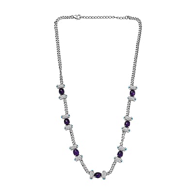 GP Royal Art Deco Premium African Amethyst and Multi Gemstone 13.50 ctw Necklace in Rhodium Over Sterling Silver 18-20 Inches