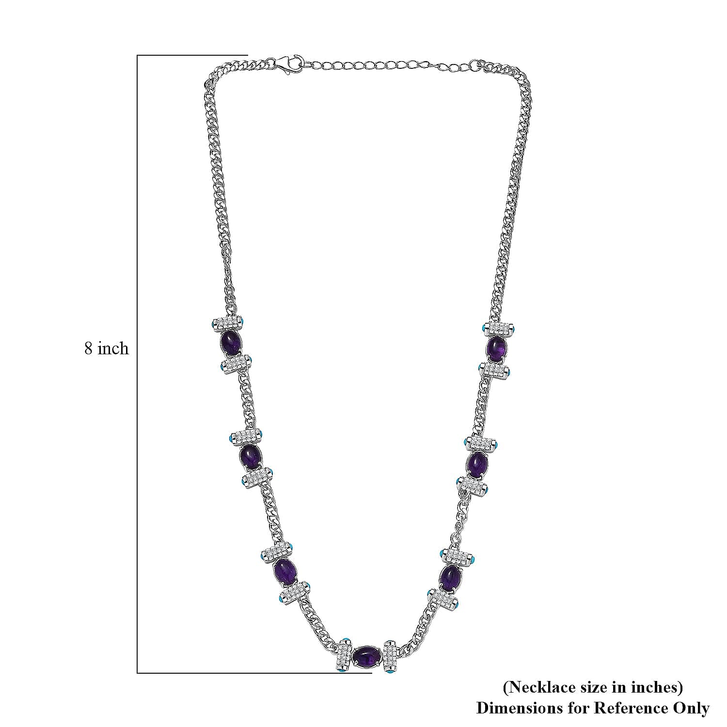 GP Royal Art Deco Premium African Amethyst and Multi Gemstone 13.50 ctw Necklace in Rhodium Over Sterling Silver 18-20 Inches