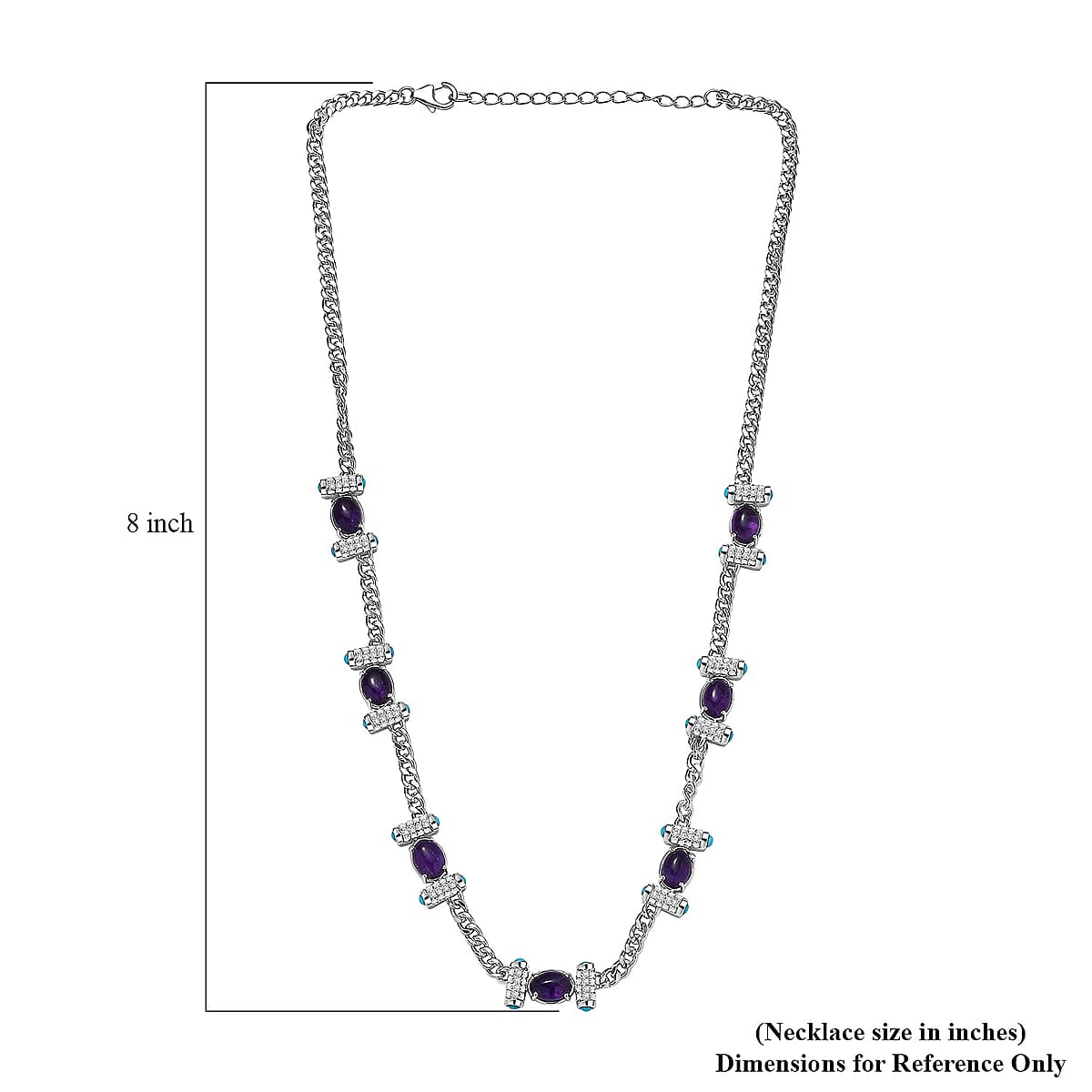GP Royal Art Deco Premium African Amethyst and Multi Gemstone 13.50 ctw Necklace in Rhodium Over Sterling Silver 18-20 Inches image number 6