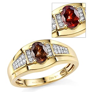 D'Joy Premium Madagascar Color Change Garnet and Moissanite 1.20 ctw Men's Ring in 18K Vermeil Yellow Gold Over Sterling Silver (Size 10.0)