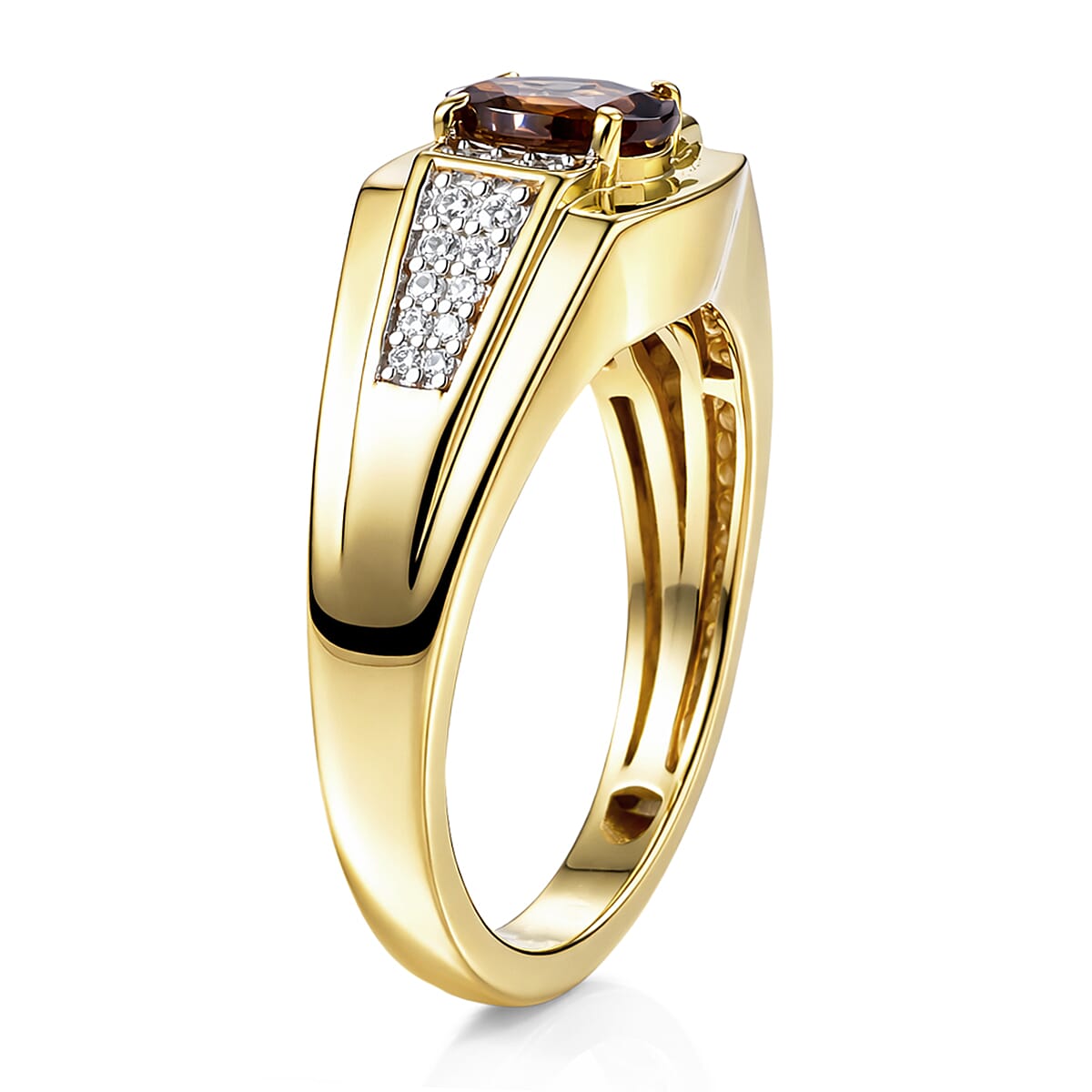 D'Joy Premium Madagascar Color Change Garnet and Moissanite 1.20 ctw Men's Ring in 18K Vermeil Yellow Gold Over Sterling Silver (Size 10.0) image number 3