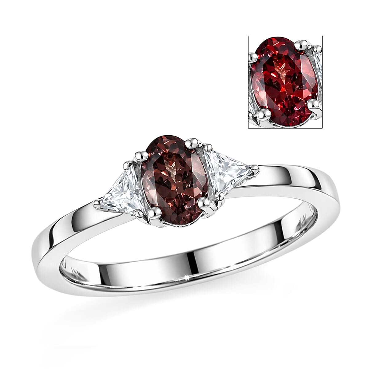 D'Joy Premium Madagascar Color Change Garnet, Moissanite Ring in Rhodium Over Sterling Silver (Size 10.0) 0.75 ctw