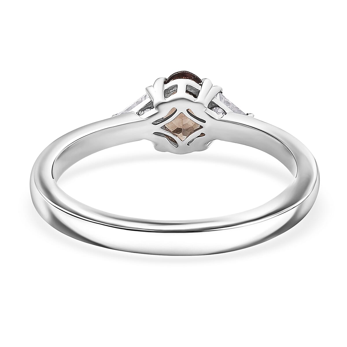 D'Joy Premium Madagascar Color Change Garnet and Moissanite 0.75 ctw Lumina Trinity Ring in Rhodium Over Sterling Silver (Size 10.0)