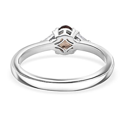 D'Joy Premium Madagascar Color Change Garnet and Moissanite 0.75 ctw Lumina Trinity Ring in Rhodium Over Sterling Silver (Size 10.0)