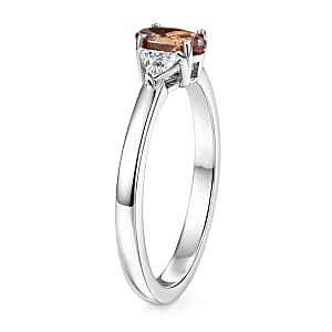 D'Joy Premium Madagascar Color Change Garnet and Moissanite 0.75 ctw Lumina Trinity Ring in Rhodium Over Sterling Silver (Size 7.0)