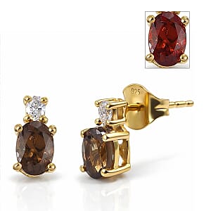 Premium Madagascar Color Change Garnet and Luxuriant Lab Grown Diamond G-H SI 1.30 ctw Earrings in 18K Vermeil Yellow Gold Over Sterling Silver