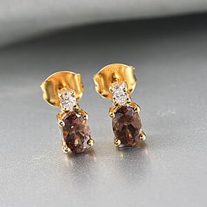 Premium Madagascar Color Change Garnet and Luxuriant Lab Grown Diamond G-H SI 1.30 ctw Earrings in 18K Vermeil Yellow Gold Over Sterling Silver