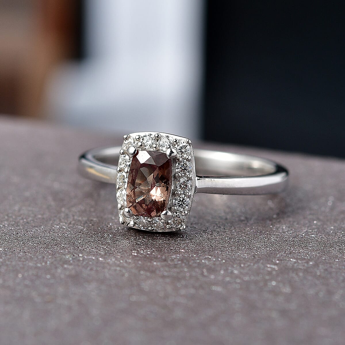 D'Joy Premium Madagascar Color Change Garnet and Moissanite 0.90 ctw Halo Ring in Rhodium Over Sterling Silver (Size 7.0) image number 1