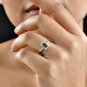 D'Joy Premium Madagascar Color Change Garnet and Moissanite 0.90 ctw Halo Ring in Rhodium Over Sterling Silver (Size 7.0)