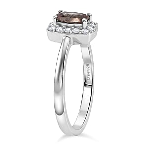 D'Joy Premium Madagascar Color Change Garnet and Moissanite 0.90 ctw Halo Ring in Rhodium Over Sterling Silver (Size 7.0)